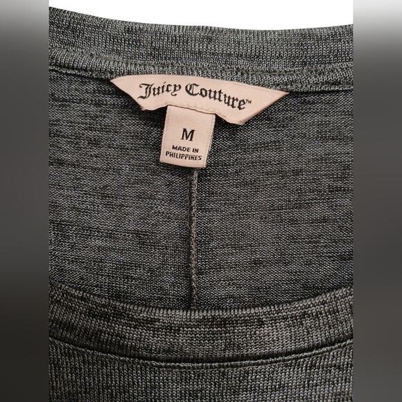 Juicy Couture Rhinestone Cold Shoulder Top M Gray Short Tie DIAMONDS Sleeves - Picture 15 of 16